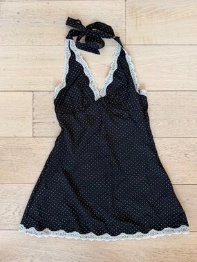 Pitaya Black Polka Dot Slip with White Lace Trim